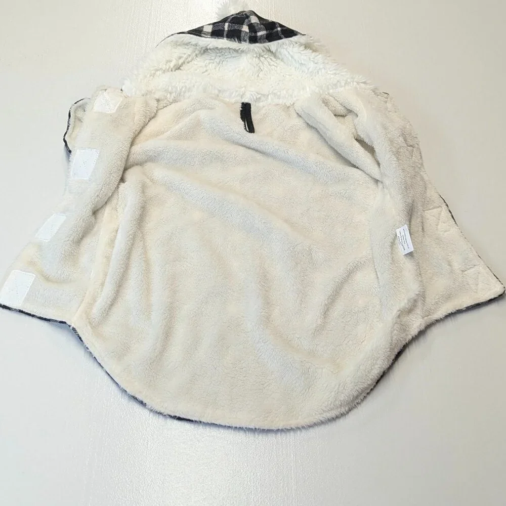 Flannel Hooded Dog Shirt Size Large Black and White Plaid With Fuzzy Inside